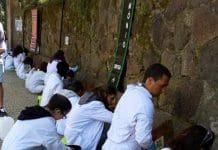 Jovens recuperam azulejos no Parque da Liberdade em Sintra