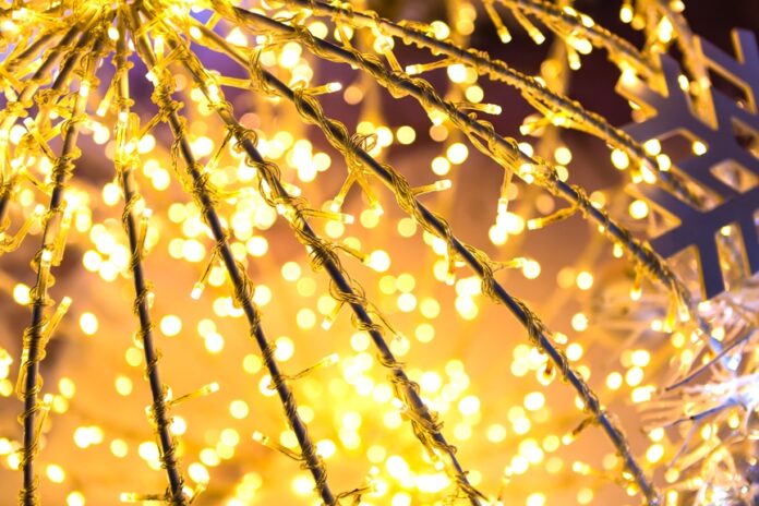 Bokeh defocused gold abstract christmas background