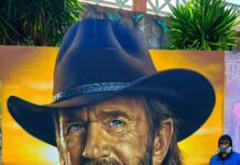 Artista Styler eterniza Chuck Norris em mural na Rinchoa